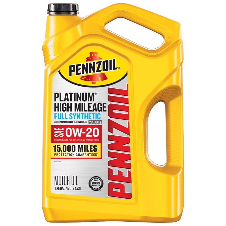 Pennzoil Platinum High Mileage Full Synthetic 0W-20 Motor Oil, 5
