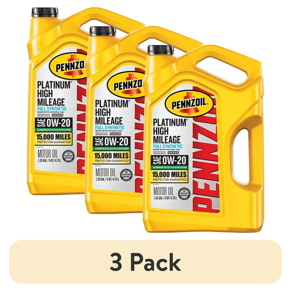 (3 pack) Pennzoil Platinum High Mileage Full Synthetic 0W-20 Motor Oil, 5 Quart