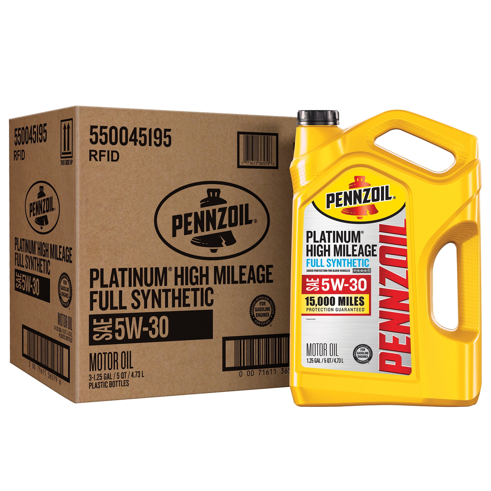 Pennzoil Platinum High Mileage Full Synthetic 5W-30 Motor Oil, 5 Quart (3 Pack)