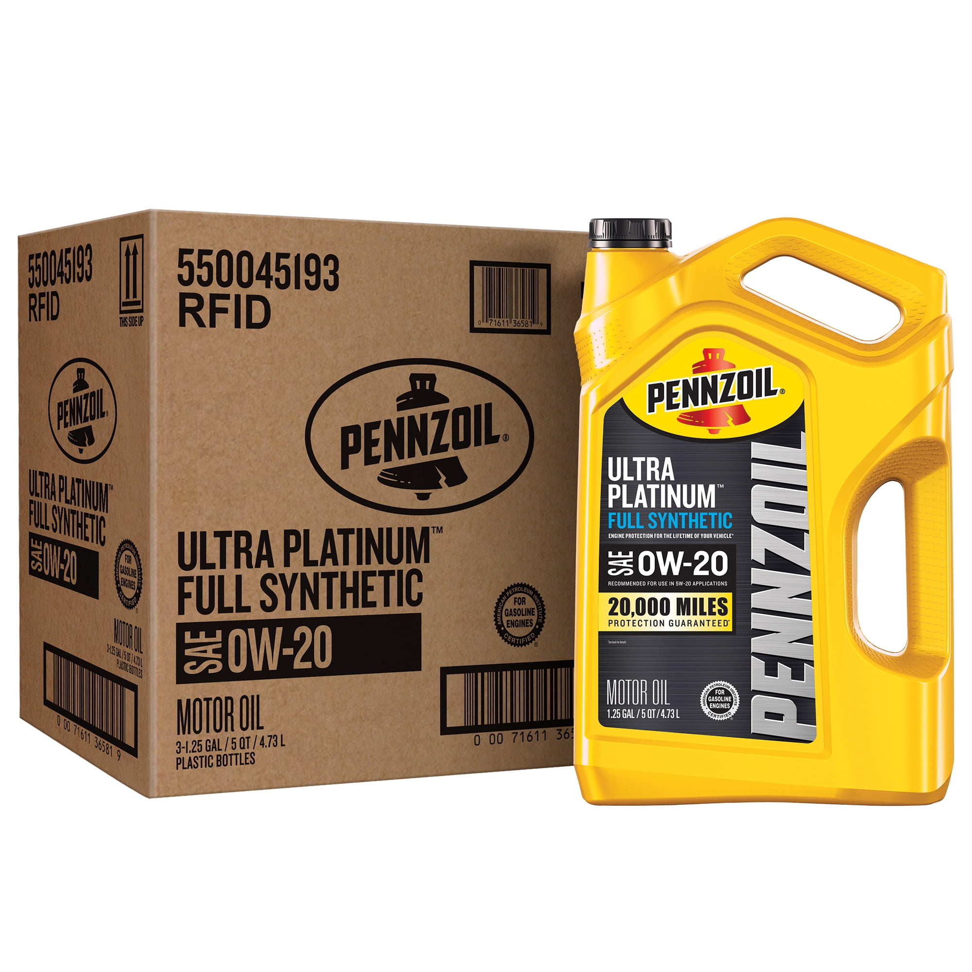 Pennzoil Ultra Platinum Full Synthetic 0W-20 Motor Oil, 5 Quart (3