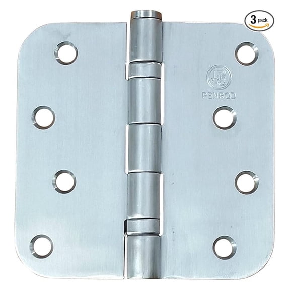 Penrod Stainless Steel Ball Bearing Door Hinges - 4 Inch with 5/8 Inch , Non-Removable Riveted Pin - Security Hinges (3 Pack)