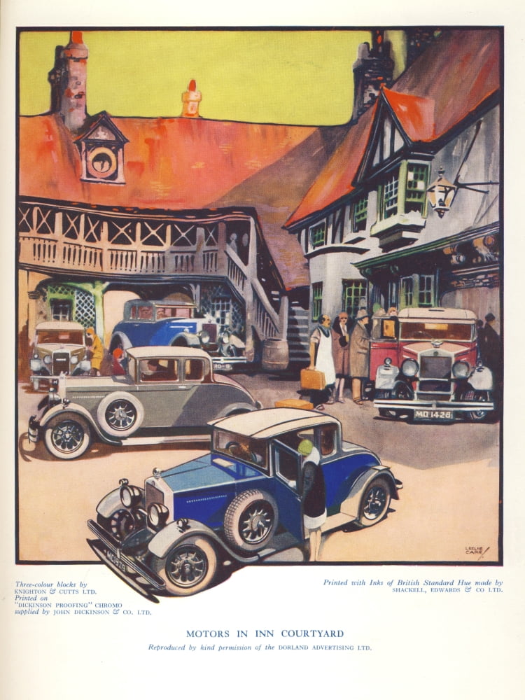 Penrose Annual 1930 Motors in Inn Courtyard Canvas Art - Leslie Carr (24 x 36)