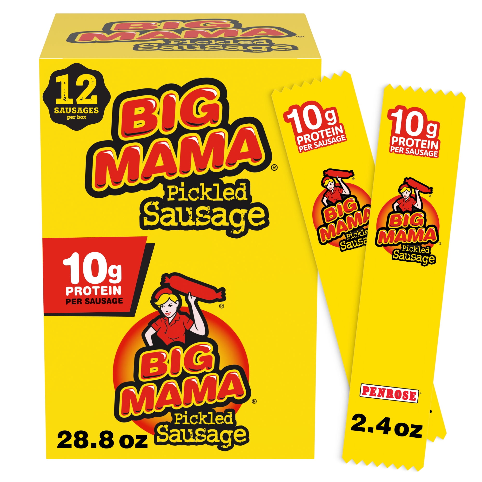 Penrose Big Mama Pickled Sausages Snack, 2.4 Ounce, 12 Pack