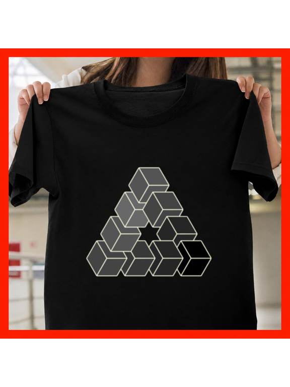 Penrose Noir Dark Impossible Triangle Geometric Line Illusion Unisex T-Shirt, up to size 5XL