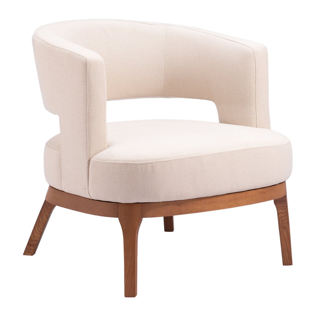 Penryn Beige Upholstered Accent Chair with Wooden Base