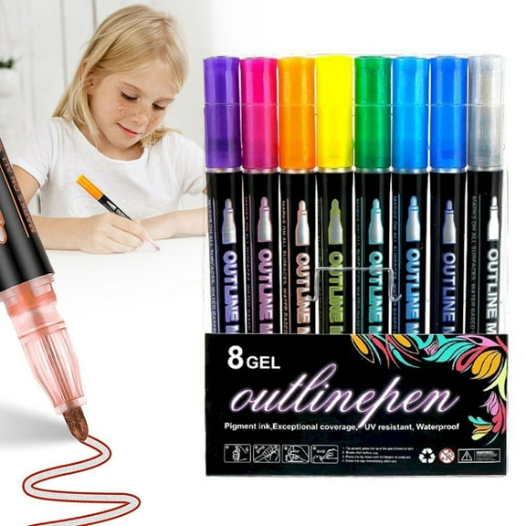 Pens 8 Color Coloring Lightstick Pens Double Line Outliner Markers Doodle Outline Pens Art Craft For Drawing Scrapbooking Greeting Cards(2ml)