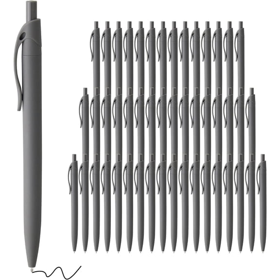 Pens Bulk, 50 Pack No Bleed Grey Barrel Black Ink Click Pens, Wholesale Retractable Ballpoint Pens, Pen Medium Point, Smooth black Ink Pen, 1.0MM-Black