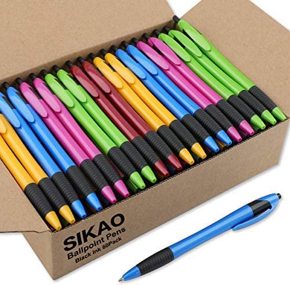 Sikao 60 Pack Black Gel Pens Fine Point, Rollerball Pens, Stick Gel Ink  Pens, Black Ink Pens Smooth Writing Pens, Black Pens Bulk, Ballpoint Pens