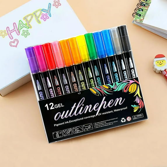 Pens Double Line Outline Pen Set Dream Flash Pen Metal Color Marking Pen DIY Hand Ledger Fluorescent Marking Pen 2ml