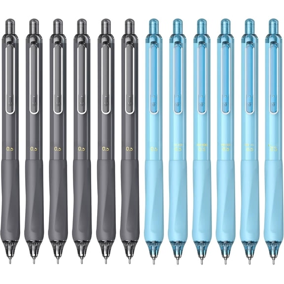 Pens Quick Dry Ink Fine Point 0.5mm, Retractable Rolling Ball 6 Black/6 Blue Ink Pen, Click Silent Pens Set for Journaling Notetaking Drawing Sketching Smooth Writing Non Bleed 12 count