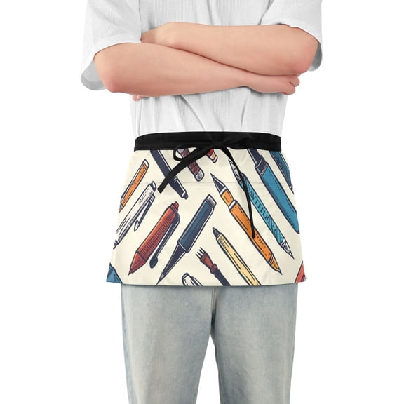 Pens Waist Apron Adjustable Server Half Apron Kitchen Cooking with 3 Pockets for Men Women