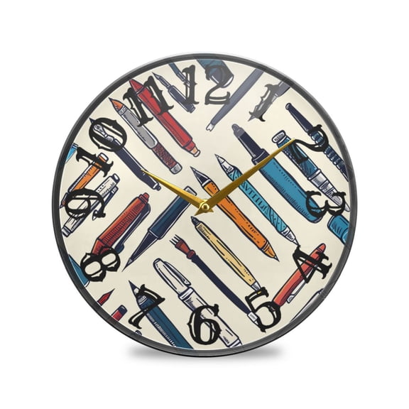 Pens Wall Clock 10 Inch Silent Non Ticking Battery Operated Easy to Read for Kitchen Living Room