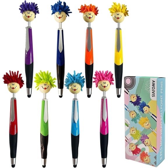 Pens,ballpoint pen,8pcs Mop Head Ballpoint Pens, Funny Mophea Topper Pen with Plush Hair Writing Click Pen Portable Cute Cartoon Multi-function Signing Pens Decor Gift for Office Home Adultes