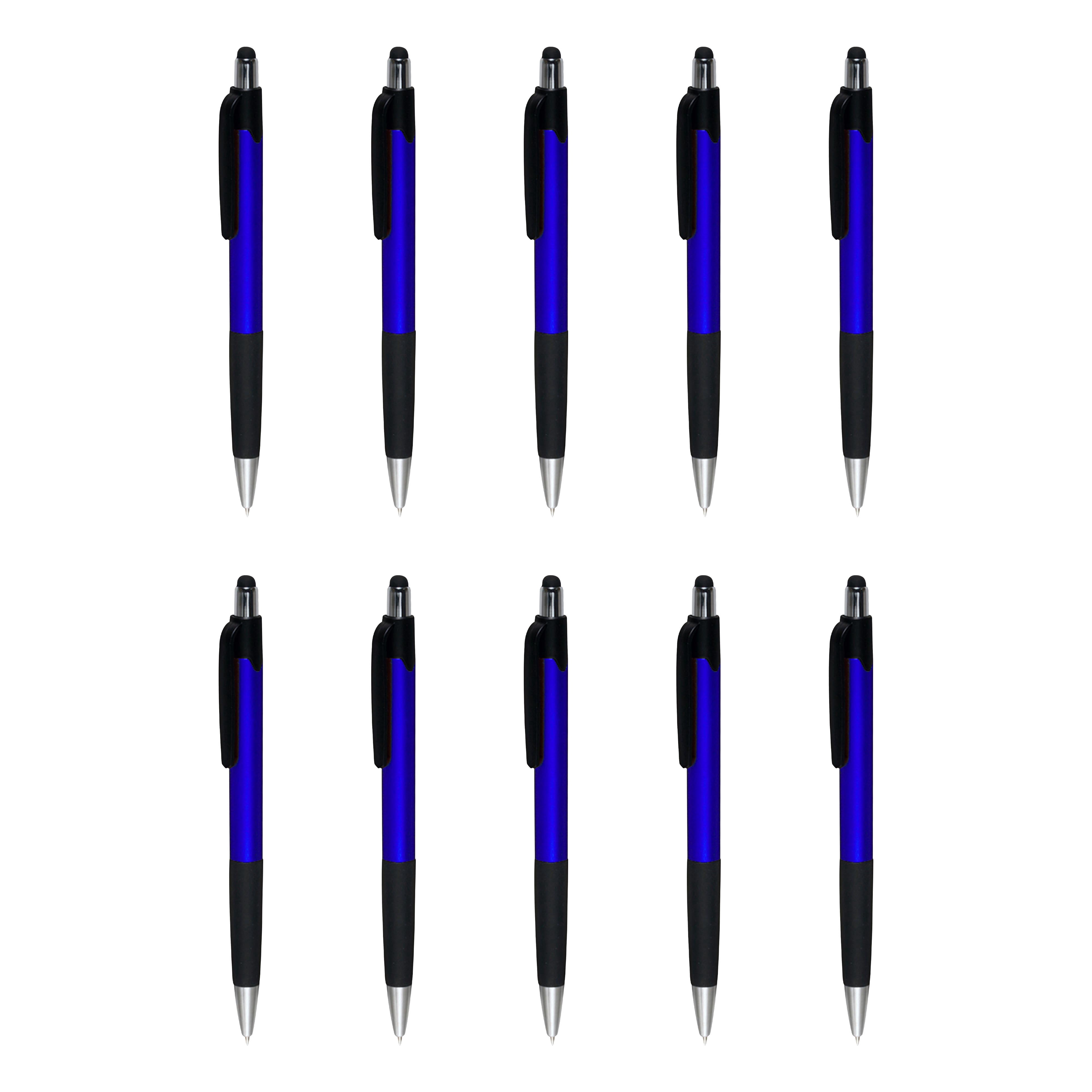Pens with Touch Screen Stylus - 10 pack - Plastic Pens - Metallic Blue