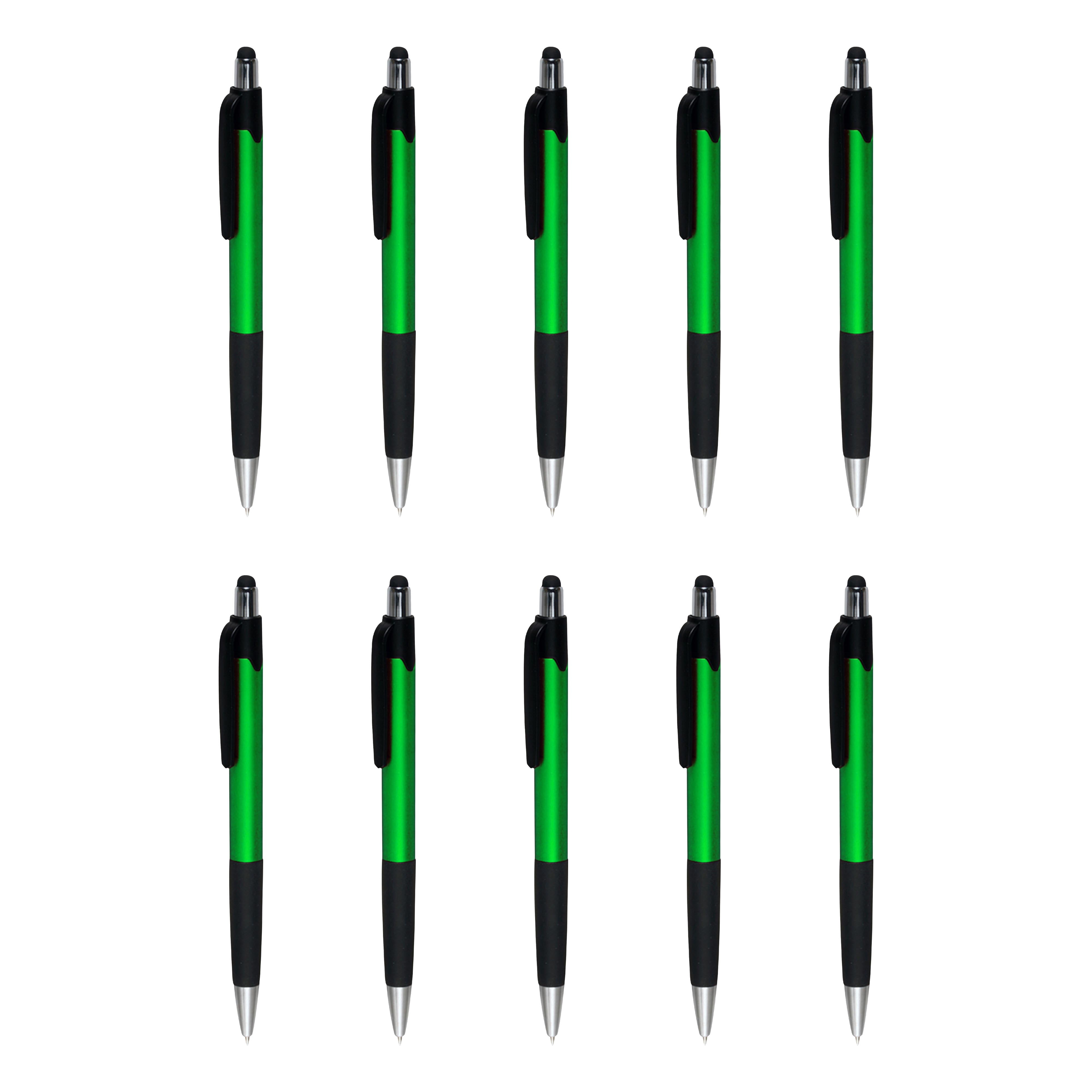 Pens with Touch Screen Stylus - 10 pack - Plastic Pens - Metallic Green