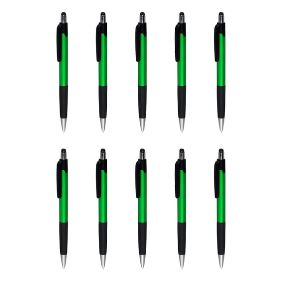 Pens with Touch Screen Stylus - 10 pack - Plastic Pens - Metallic Green