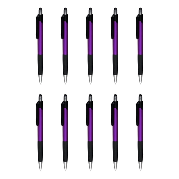 Pens with Touch Screen Stylus - 10 pack - Plastic Pens - Metallic Purple