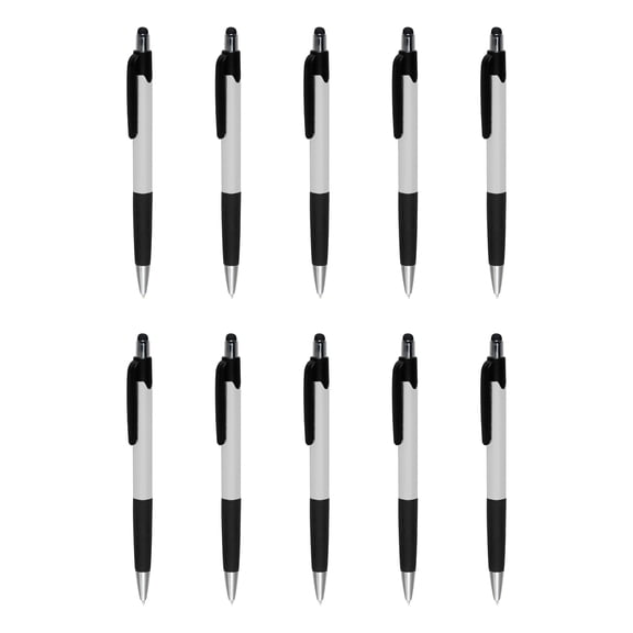 Pens with Touch Screen Stylus - 10 pack - Plastic Pens - Metallic White