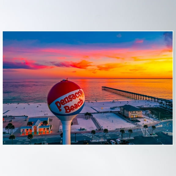 Pensacola Beach Ball Sunset Poster Wall Art, Modern Wall Decor For Living Room Bedroom, 8x12 UNFRAMED