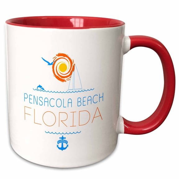 3drose, Pensacola Beach, Florida Decorative Text, Images. Summer Vacations, 15oz Two-tone Red Mug