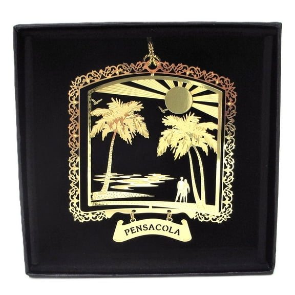 Pensacola Brass Ornament Black Leatherette Gift Box