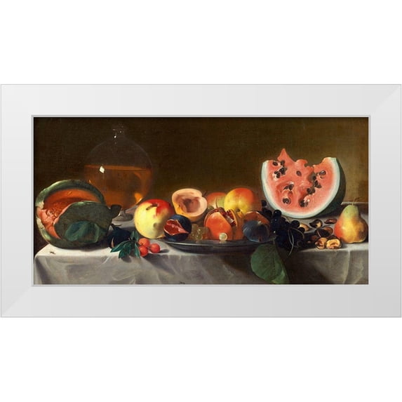 Pensionante del Saraceni 24x14 White Modern Wood Framed Museum Art Print Titled - Still Life with Fruit and Carafe