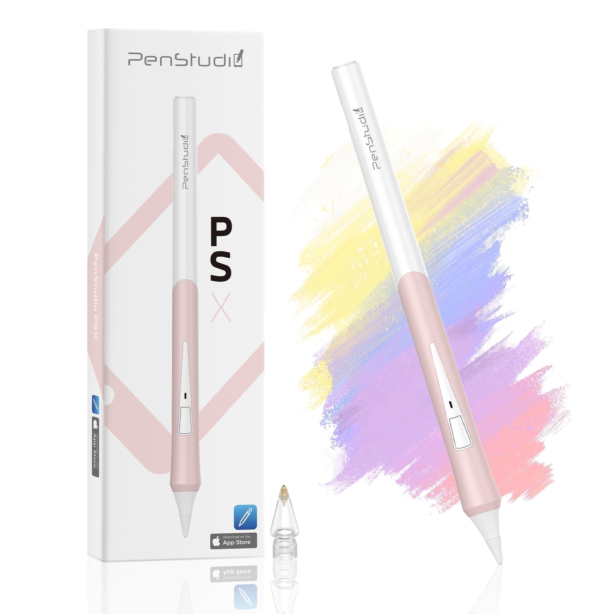 Penstudio PS-X Stylus for Apple iPad丨Ergonomic Design & Customizable Button丨Compatible with USB-C iPads丨Precise Drawing, Palm Rejection, Durable Metal Tips (Pink)