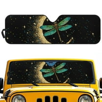 Pensura Windshield Sunshade Compatible with Jeep Wrangler Rubicon Sahara TJ JK JKU 2 Door & 4 Door, Moon Dragonfly Car Windshield Sun Shade Blocks Sunlight Heat UV Rays
