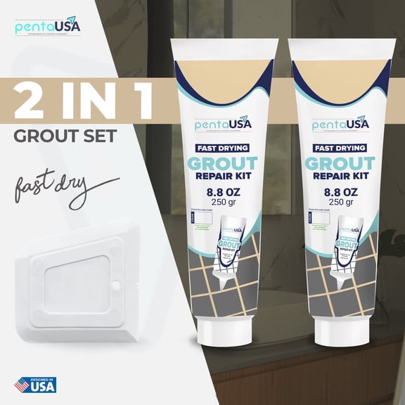 PentaUSA 17.6 oz BEIGE Tile Grout - Premixed Grout Repair Set, 8.8 oz, 2 Pack Tile Grout Tubes, Repairs and Renews Tile Grout in Bathroom and Kitchen