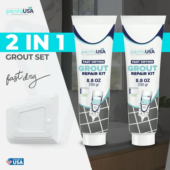 PentaUSA 17.6 oz White Tile Grout - Premixed Grout Repair Set, 8.8 oz, 2 Pack Tile Grout Tubes, Repairs and Renews Tile Grout in Bathroom and Kitchen