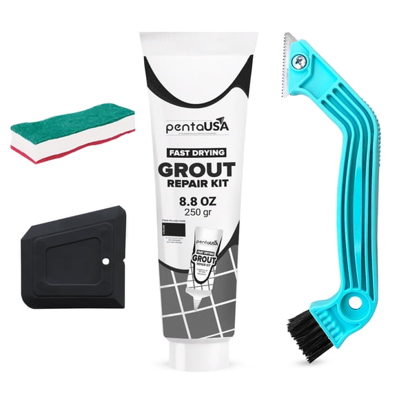 PentaUSA 8.8 oz Black Tile Grout Repair Kit with Grout Removal Tool and sponge, Premix Grout Bundle Set with Remover Saw, Sponge and Cleaner