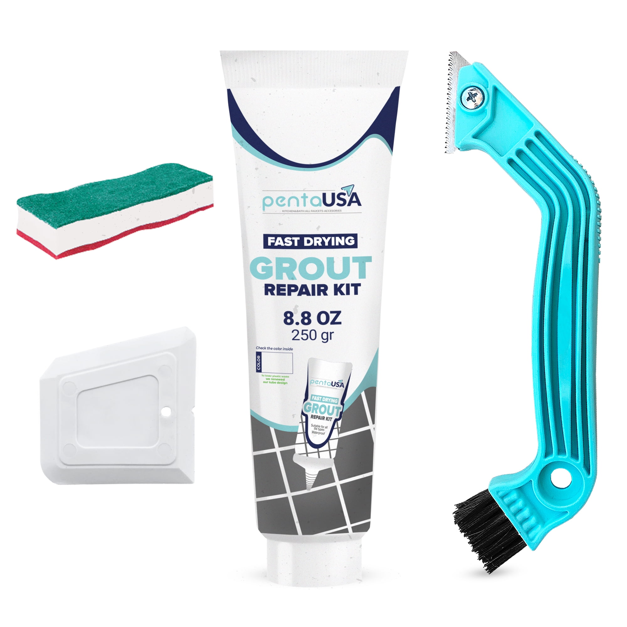 PentaUSA 8.8oz White Tile Grout Repair Kit with Tools