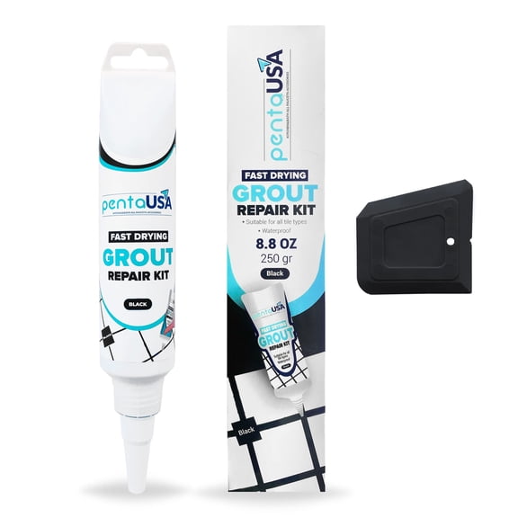 PentaUSA Tile Grout Repair Kit - Black 8.8oz Grout Filler,Fast Drying Formula Restores and Renews Grout Lines with Scraper