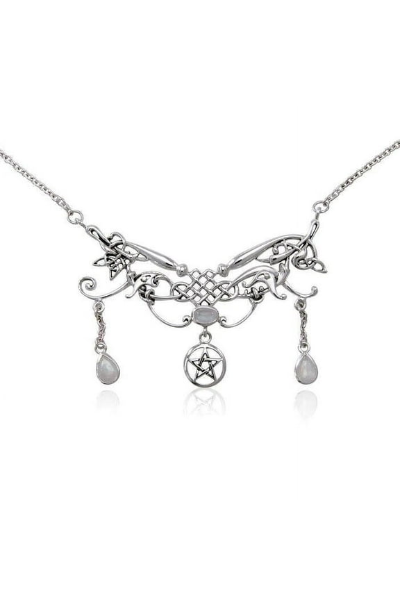 Pentacle Celtic Fairy Queen 925 Sterling Silver Necklace Moonstone Fine Jewelry