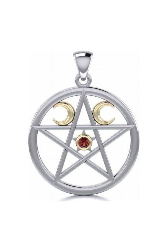 Pentacle Crescent Moon 925 Sterling Silver Pendant Gold Accent Fine Jewelry