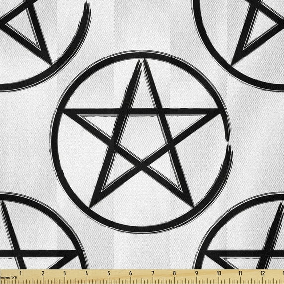 Pentacle Fabric by The Yard, Continuous Pattern of Hand Drawn Pentagram Star in Circle, Microfiber Fabric for Arts and Crafts Textiles & Decor, 1 Yard, Grey Charcoal, by Ambesonne