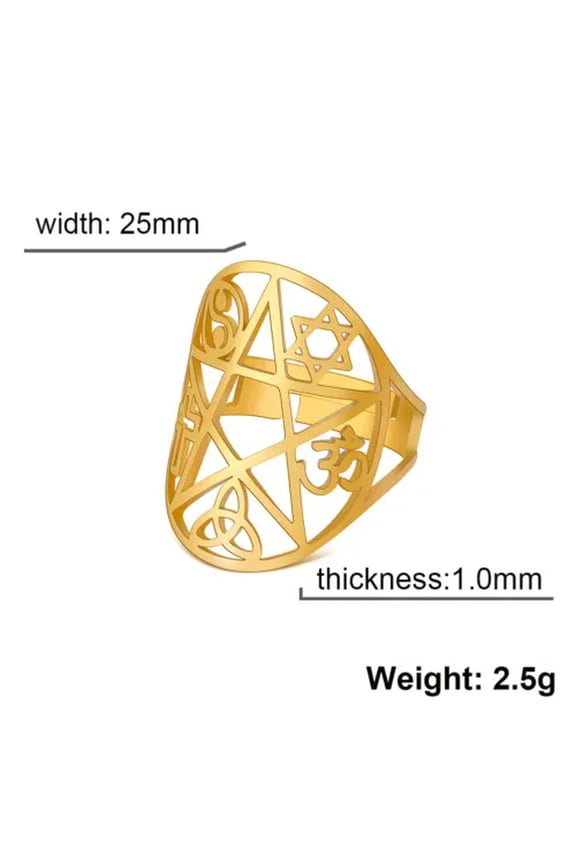 Pentacle Pentagram Adjustable Rings Triquetra Knot Yin Yang Cross Om Symbol Ring