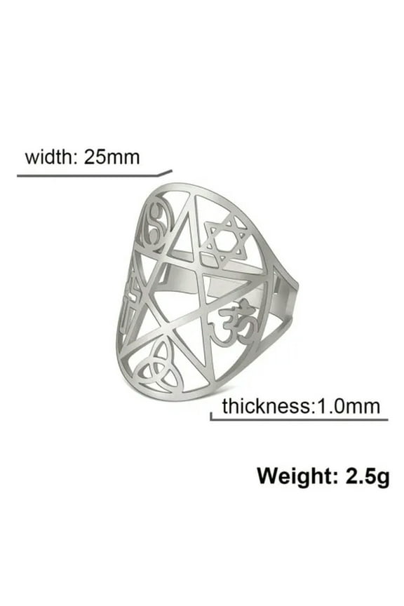 Pentacle Pentagram Adjustable Rings Triquetra Knot Yin Yang Cross Om Symbol Ring