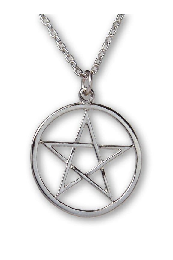 Pentacle Polished Silver Finish Medieval Renaissance Pendant Necklace by Real Metal NK-11