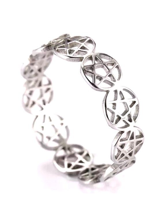 Pentacle Ring Silver 316L Stainless Steel Wicca Pagan Protection Star Band Womens Fantasy Forge Jewelry