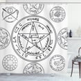 thumbnail image 1 of Pentacle Shower Curtain, Occult Style Concept Educational Black and White Geometric Forms and Texts, Fabric Bathroom Set with Hooks, 69W X 84L Inches Extra Long, Black and White, by Ambesonne, 1 of 3