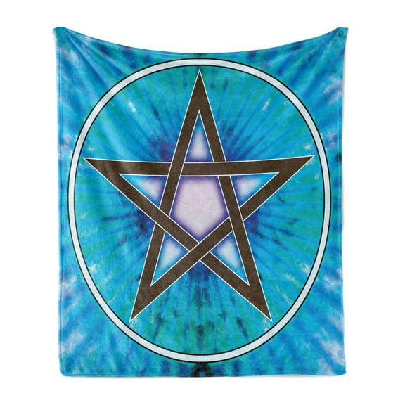 Pentacle Soft Flannel Fleece Throw Blanket, Interlaced Pentagram Star Framed by Circular Shape on Beam Hand Drawn Pattern, Cozy Plush for Indoor and Outdoor Use, 60" x 80", Multicolor, by Ambesonne