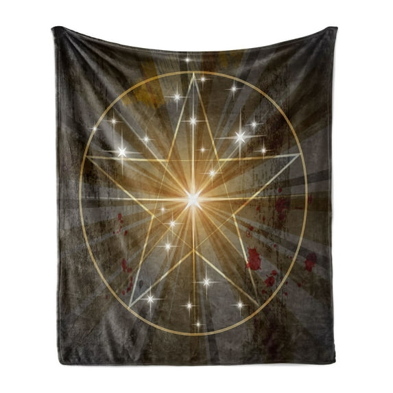 Pentacle Soft Flannel Fleece Throw Blanket, Medieval Mystic Pentagram on Radial Beam Background, Cozy Plush for Indoor and Outdoor Use, 50" x 70", Charcoal Grey White, by Ambesonne