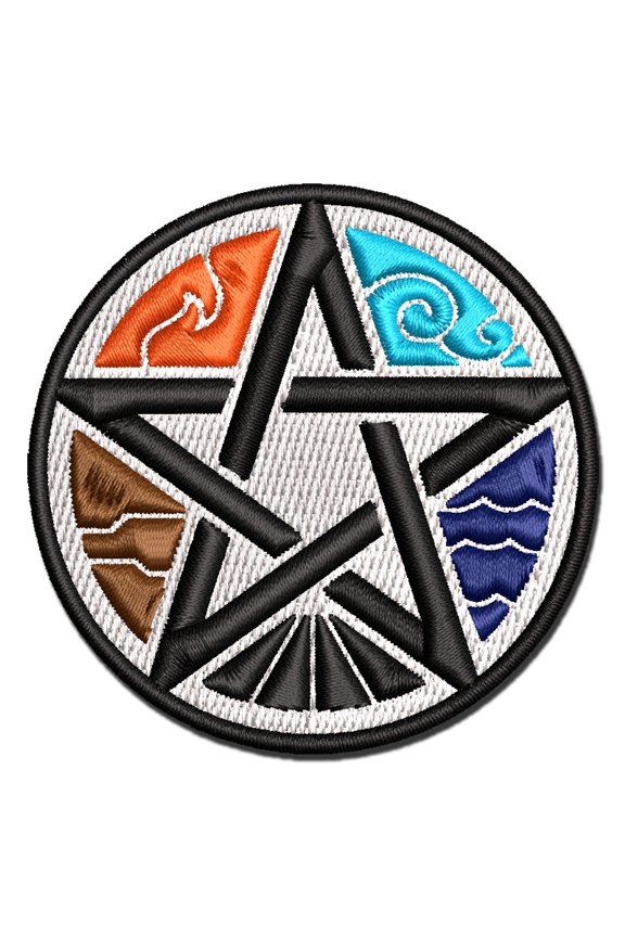 Pentacle Star of Elements Magical Talisman Symbol Applique Multi-Color Embroidered Iron-On Patch - 2.0 Inch Mini