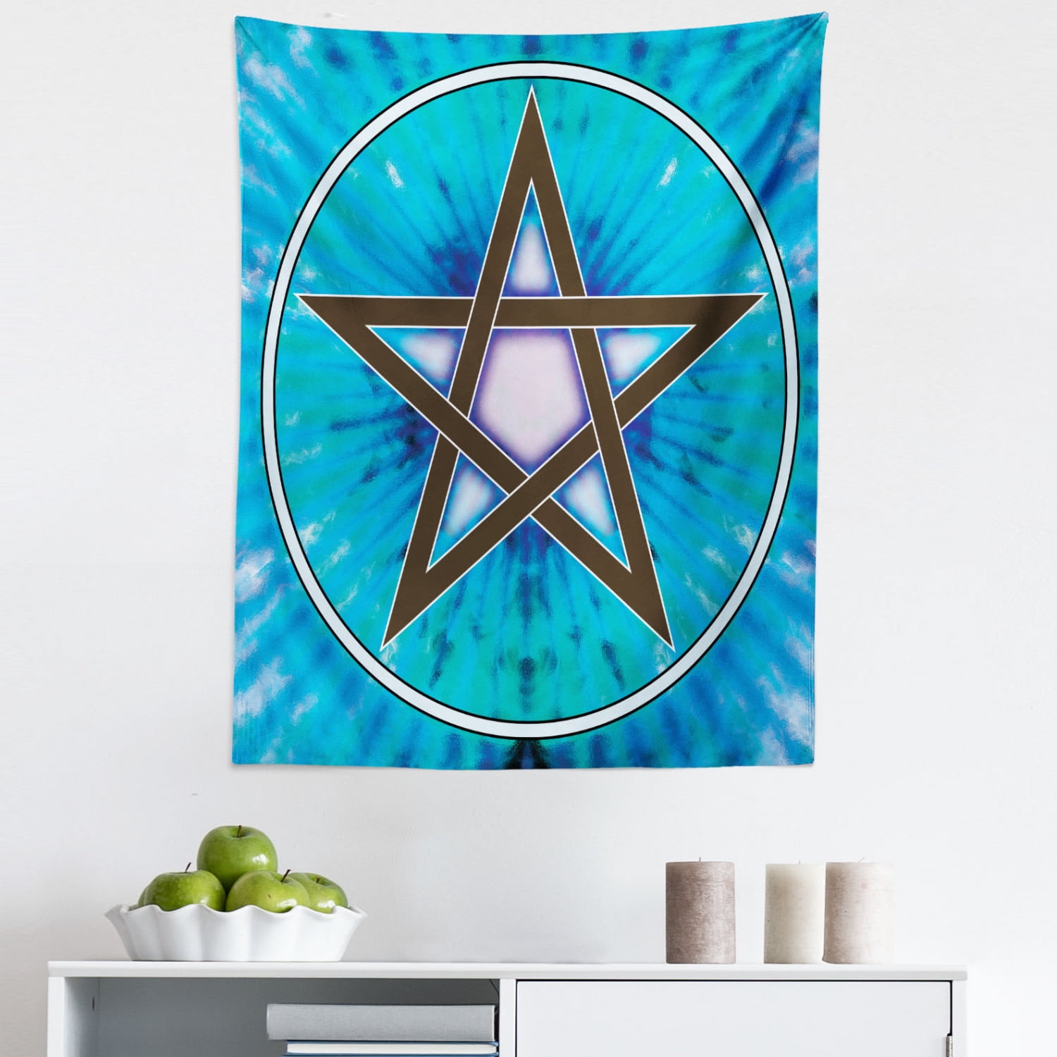 Pentacle Tapestry, Interlaced Pentagram Star Framed by Circular Shape ...