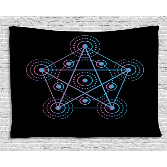 Pentacle Tapestry, Line Art Style Gradient Colorful Elements of Sacred Geometry Figure Star, Wall Hanging for Bedroom Living Room Dorm Decor, 60W X 40L Inches, Black Blue and Pink, by Ambesonne