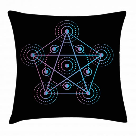 Pentacle Throw Pillow Cushion Cover, Line Art Style Gradient Colorful Elements of Sacred Geometry Figure Star, Decorative Square Accent Pillow Case, 20 X 20 Inches, Black Blue and Pink, by Ambesonne