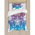 thumbnail image 1 of Pentacle Twin Size Duvet Cover Set, Heads of Black Cats Forming a Mandala Design with Crescent Moon Pentagram Star, Decorative 2 Piece Bedding Set with 1 Pillow Sham, Multicolor, by Ambesonne, 1 of 3
