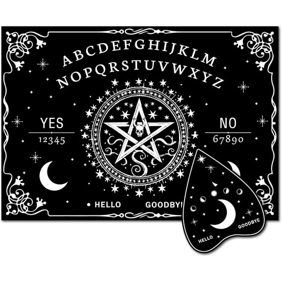 Pentacle Wood Spirit Board Dowsing Divination Set with Planchette Metaysical Message Telling Tool Stuff Cratfts for Spiritual Games Party 11.8x8.3 Inch Black