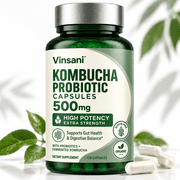 Kombucha Probiotic Dietary Supplement Capsules, 120 Count, High Potency Formula with Fermented Kombucha, Supports Gut Health & Digestive Balance, Organic Gluten Free